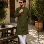 Soldier Green Pattern Design Panjabi