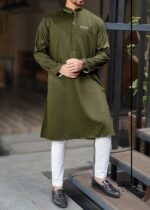 Soldier Green Pattern Design Panjabi - Olive