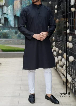 Solid Vampire Black Panjabi - Olive