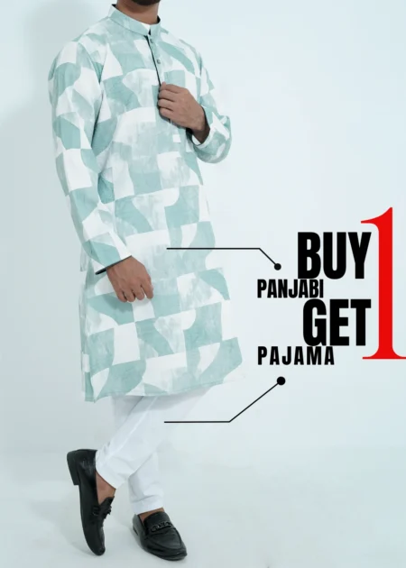51% OFF + Buy 1 Get 1 Free- Printed Pastel Blue Allover Crack Panjabi
