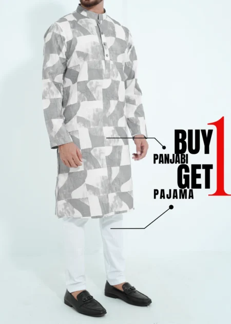 51% OFF + Buy 1 Get 1 Free- Printed White Aluminium Allover Crack Panjabi