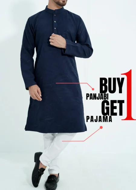 51% OFF + Buy 1 Get 1 Free- Solid Yankees Blue Allover Crack Panjabi