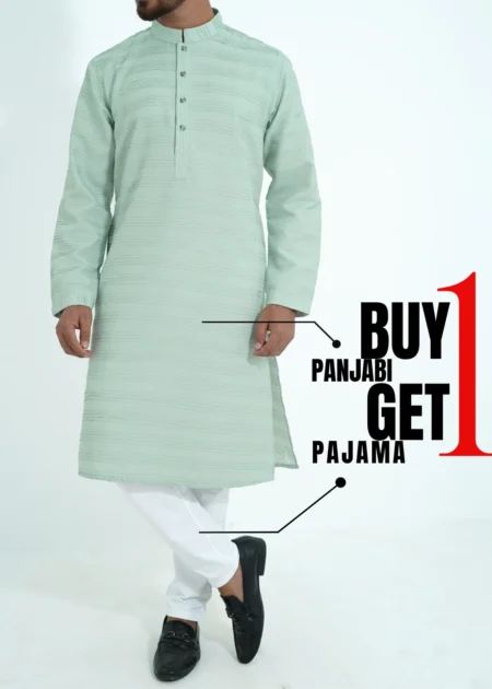 51% OFF + Buy 1 Get 1 Free- Cambridge Blue Stripe Crack Panjabi