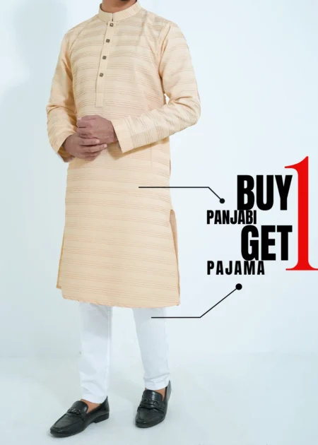 51% OFF + Buy 1 Get 1 Free- Almond Stripe Crack Panjabi