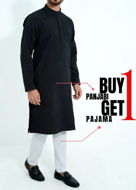 51% OFF + Buy 1 Get 1 Free- Dark Gunmetal Black Allover Crack Panjabi