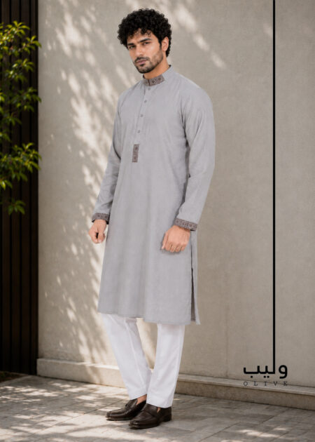 Spanish Gray Geometric Design Panjabi