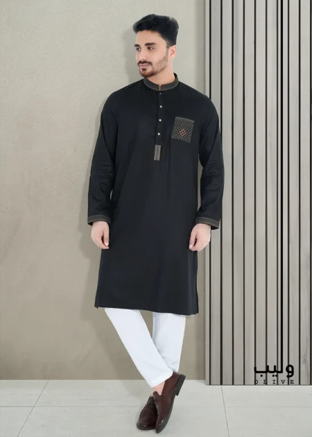 Eerie Black Geometric Design Panjabi