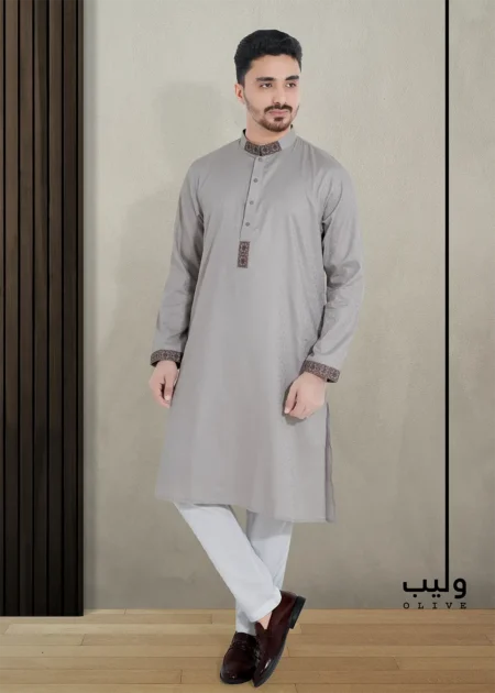 Spanish Gray Geometric Design Panjabi