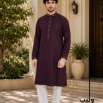 Gold Hand & Contrast Stitch Design Panjabi