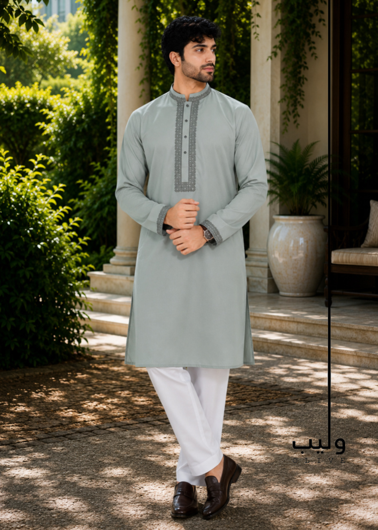 2F3DF44F-1757-4685-9A45-EFEDBF8EC82F Silver Skies Light Embroidery panjabi - Image 1