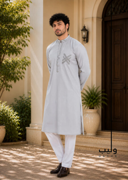 White Aluminium Modern Thread Panjabi