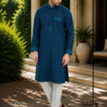 Steel Blue Cotton Embroidery Panjabi