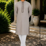 Silk Grey Traditional Embroidery Panjabi