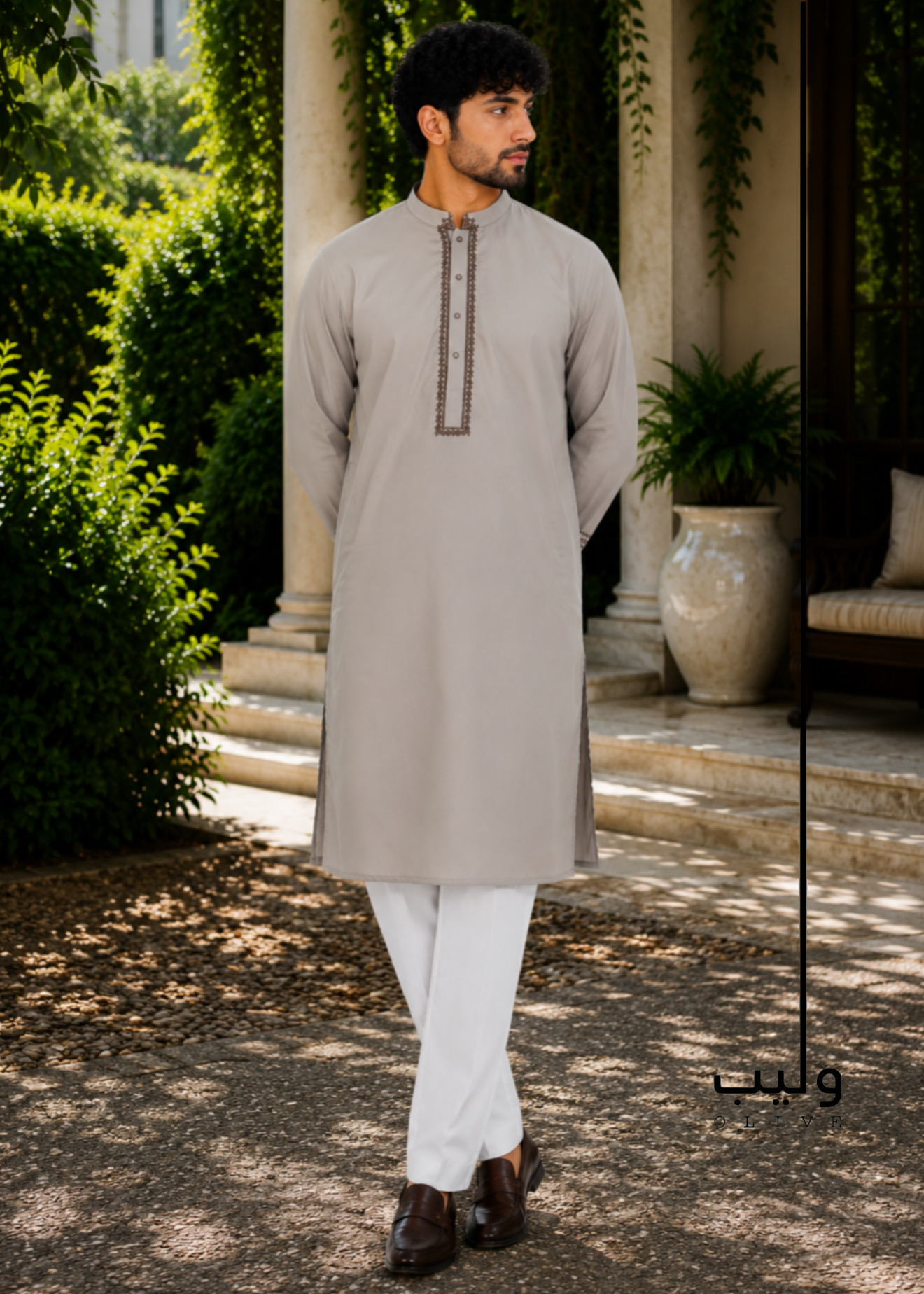 B006EAE4-71C3-4229-9BDF-68867125E9C7 Silk Grey Traditional Embroidery Panjabi - Image 1