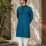 Dot Line Atlantic Blue Cotton Panjabi