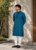 Dot Line Atlantic Blue Cotton Panjabi
