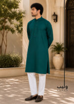 Zigzag Opal Green Cotton Panjabi