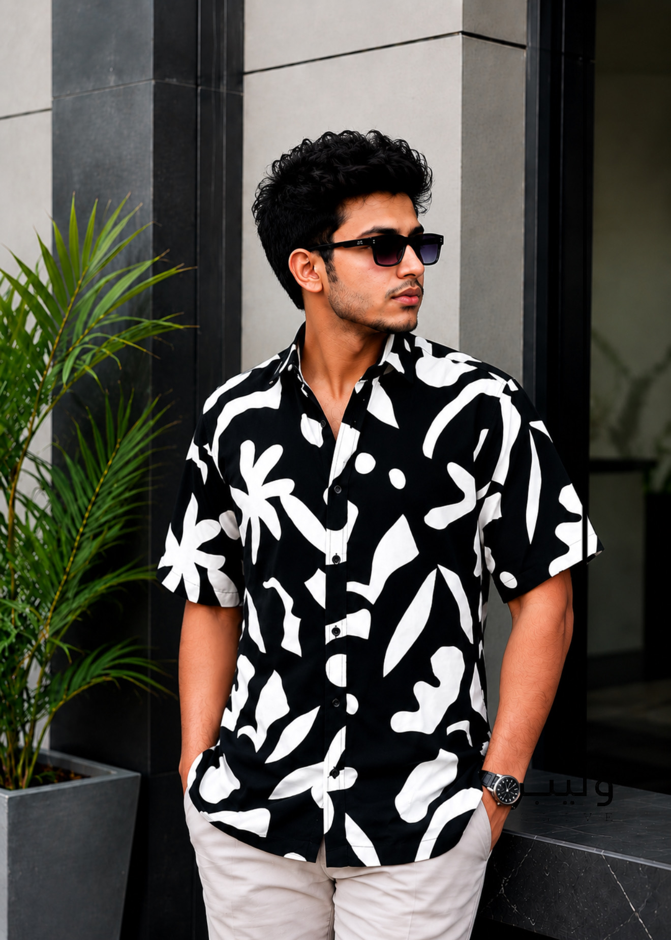 A75930E9-5B14-48BC-A8A6-036B87019AA9 Monochrome Printed Hawaii Shirt - Image 1